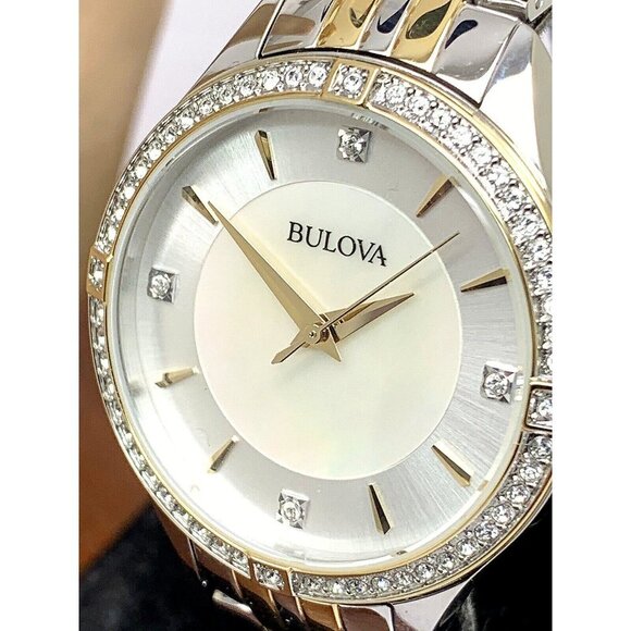 Bulova Women's Watch 98L273 Mother of Pearl Dial Crystal Accent Two Tone… - Picture 1 of 12